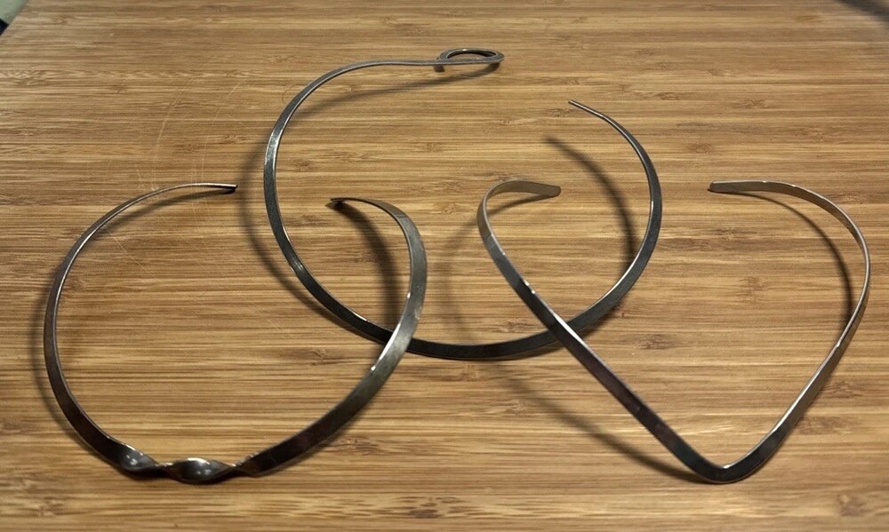 Lot of 3 Vintage Silver Tone Collar Choker Necklaces Modernist Minimalist